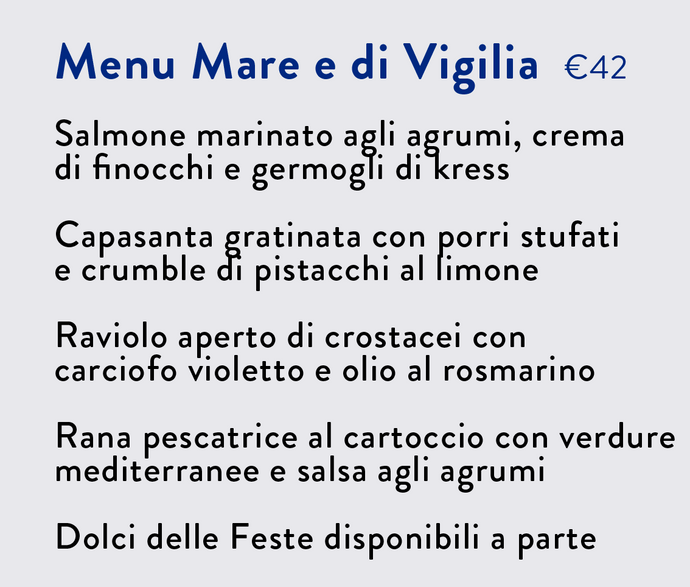 Menù Mare e di Vigilia € 42 a persona