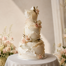Carica l'immagine nel visualizzatore di Gallery, Torta di matrimonio 2026 scultorea con texture organiche e rose cipria
